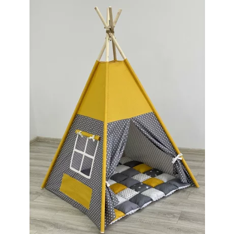 Cort teepee + saltea Yellow Dots