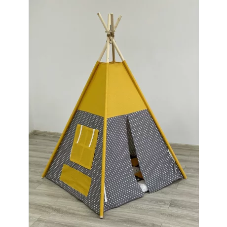 Cort teepee + saltea Yellow Dots