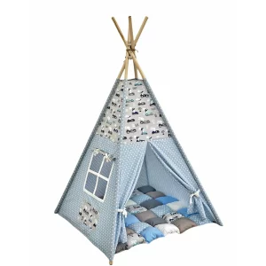 Cort teepee + saltea Bunny Race Car Grey