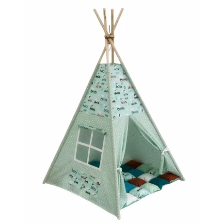 Cort teepee + saltea Bunny Race Car Green