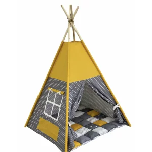 Cort teepee + saltea Yellow Dots