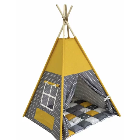 Cort teepee + saltea Yellow Dots