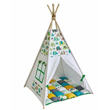 Cort teepee + saltea Green Elephants