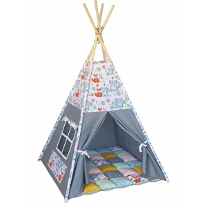 Cort teepee + saltea Baby Grey Elephant