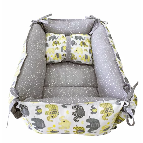 Babynest reversibil Grey Elephant