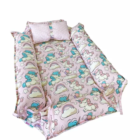 Babynest reversibil Pink Unicorn