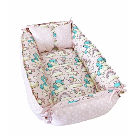 Babynest reversibil Pink Unicorn