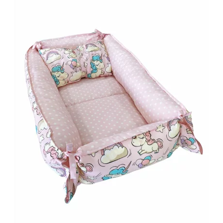 Babynest reversibil Pink Unicorn