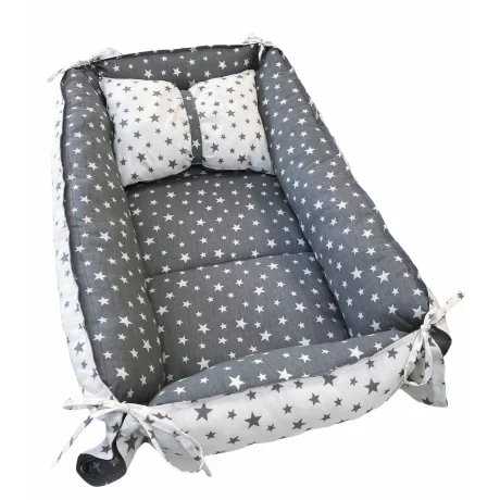 Babynest reversibil Star white-grey