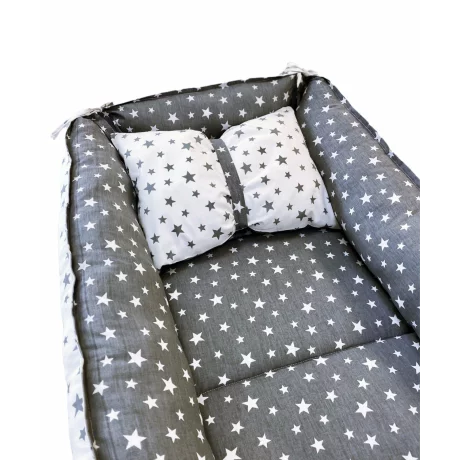 Babynest reversibil Star white-grey