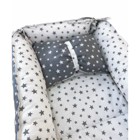 Babynest reversibil Star white-grey