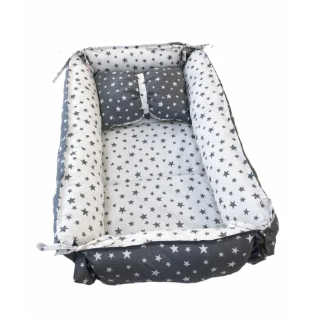 Babynest reversibil Star white-grey