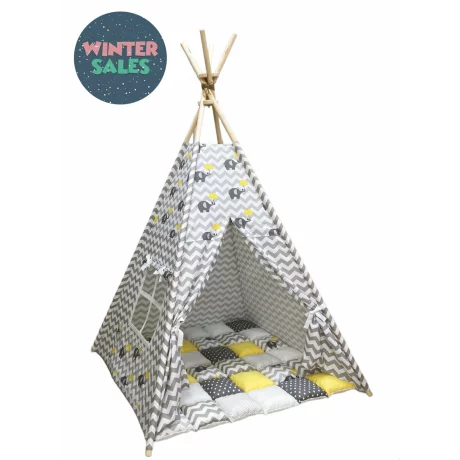 Cort teepee + saltea Baby Grey Elephant