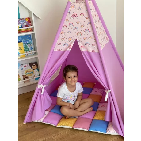 Cort de joaca teepee + saltea Curcubeu