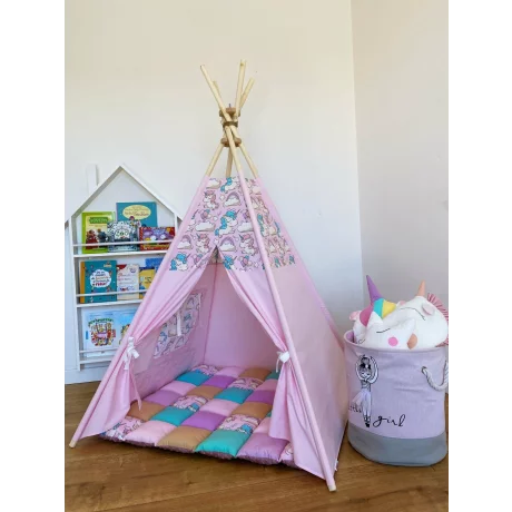 Cort de joaca teepee + saltea Unicorn