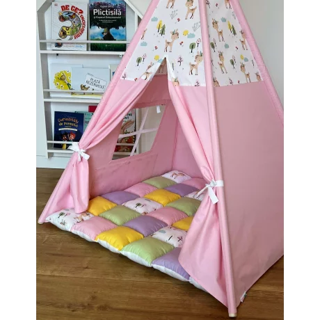 Cort de joaca teepee + saltea happy pink