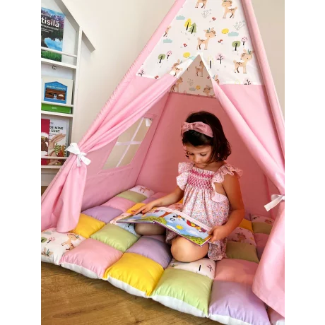 Cort de joaca teepee + saltea happy pink