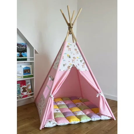 Cort de joaca teepee + saltea happy pink