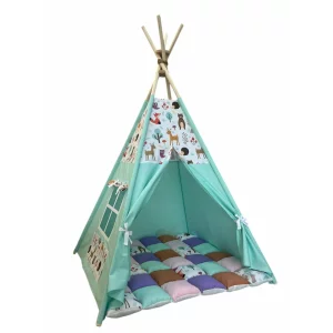 Cort de joaca teepee + saltea green animals