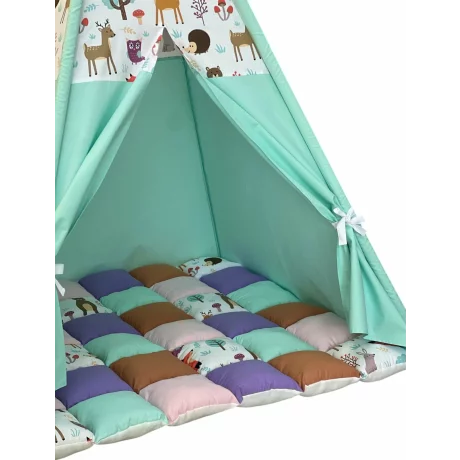 Cort de joaca teepee + saltea green animals