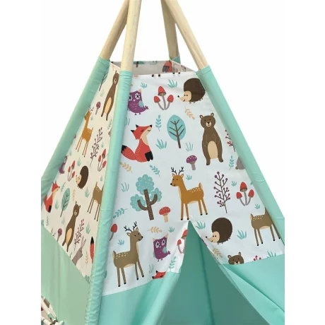 Cort de joaca teepee + saltea green animals