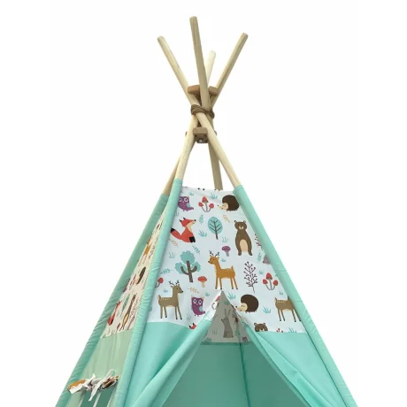 Cort de joaca teepee + saltea green animals