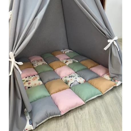 Cort de joaca teepee + saltea grey animals