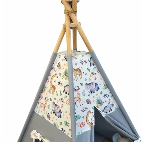 Cort de joaca teepee + saltea grey animals