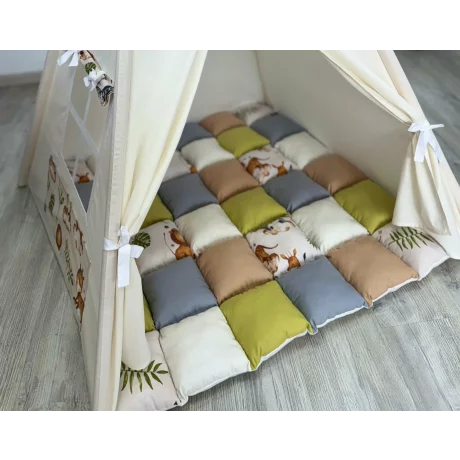 Cort de joaca teepee + saltea Safari Crem