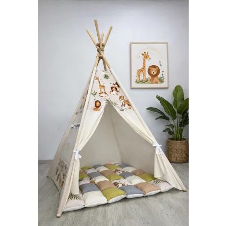 Cort de joaca teepee + saltea Safari Crem