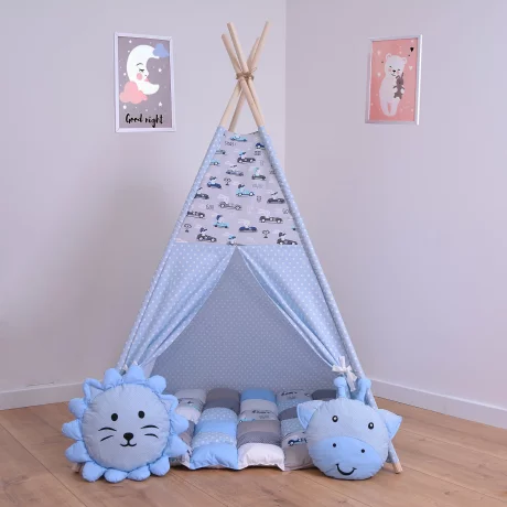 Cort teepee + saltea Bunny Race Car Grey